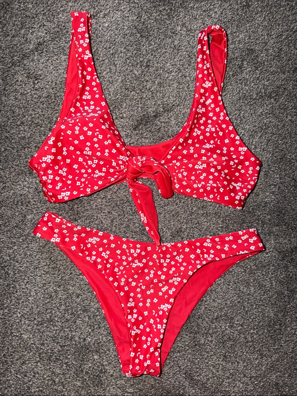 Red Floral Tie-Front Bikini Set